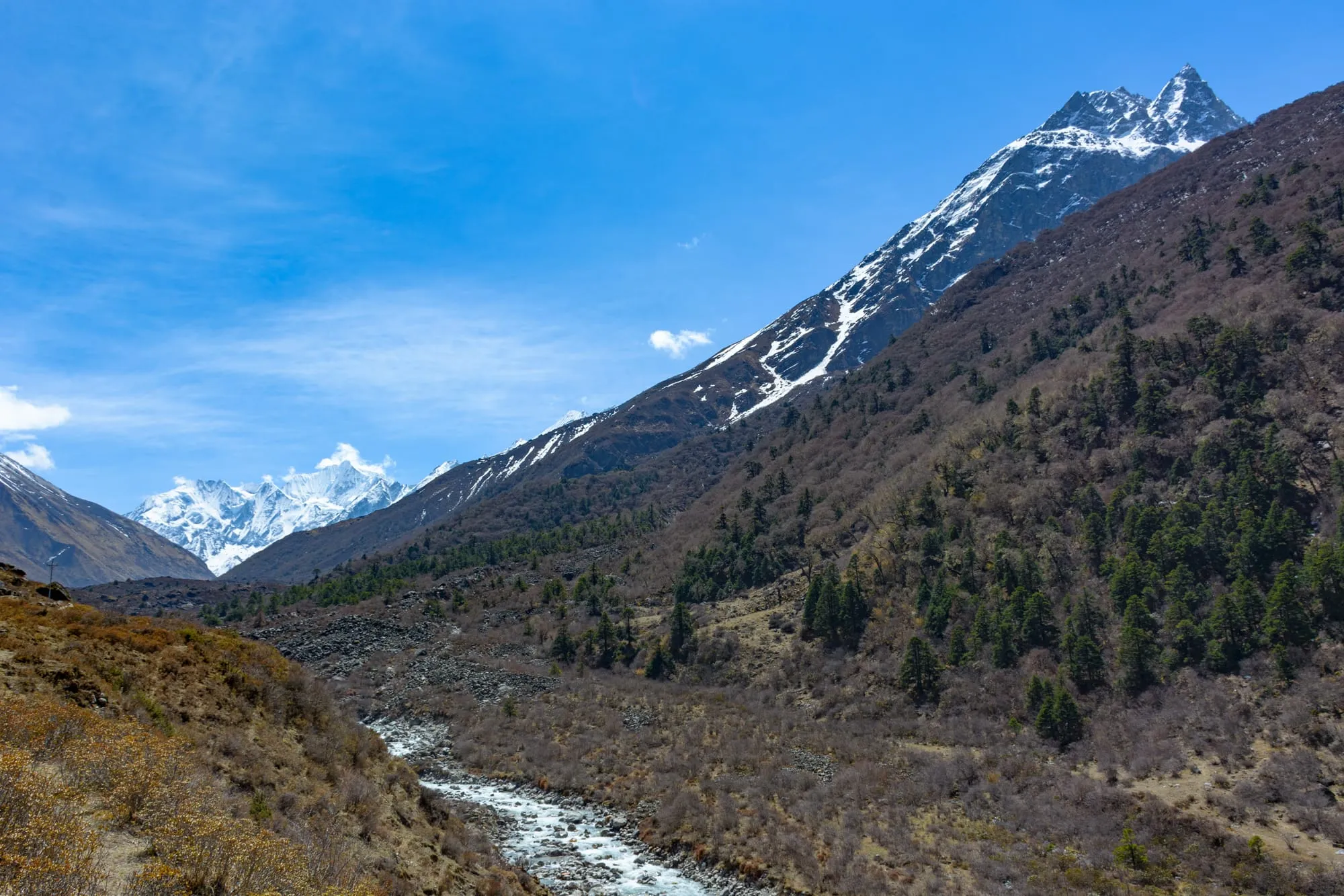 Walking along the wide Langtang Valley