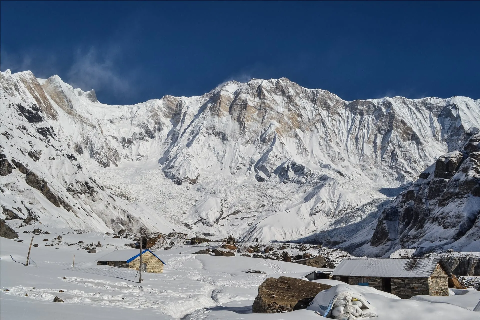 Annapurna Base Camp covered in fresh snow