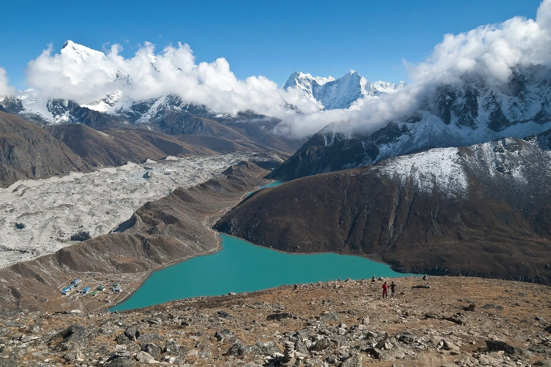 View over Gokyo Lake from the summit of Gokyo Ri