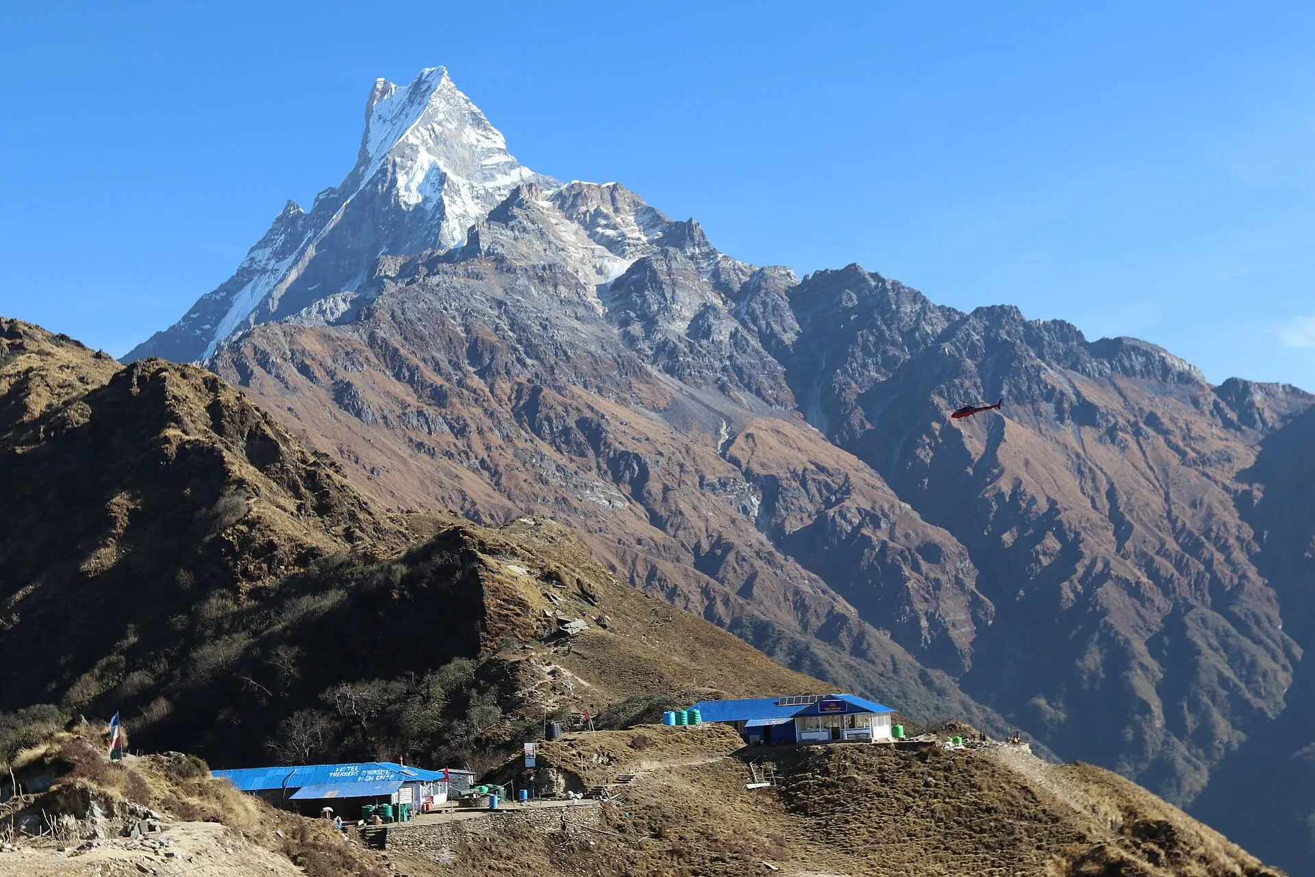 High Camp on the Mardi Himal trek with Machhapuchhre towering above
