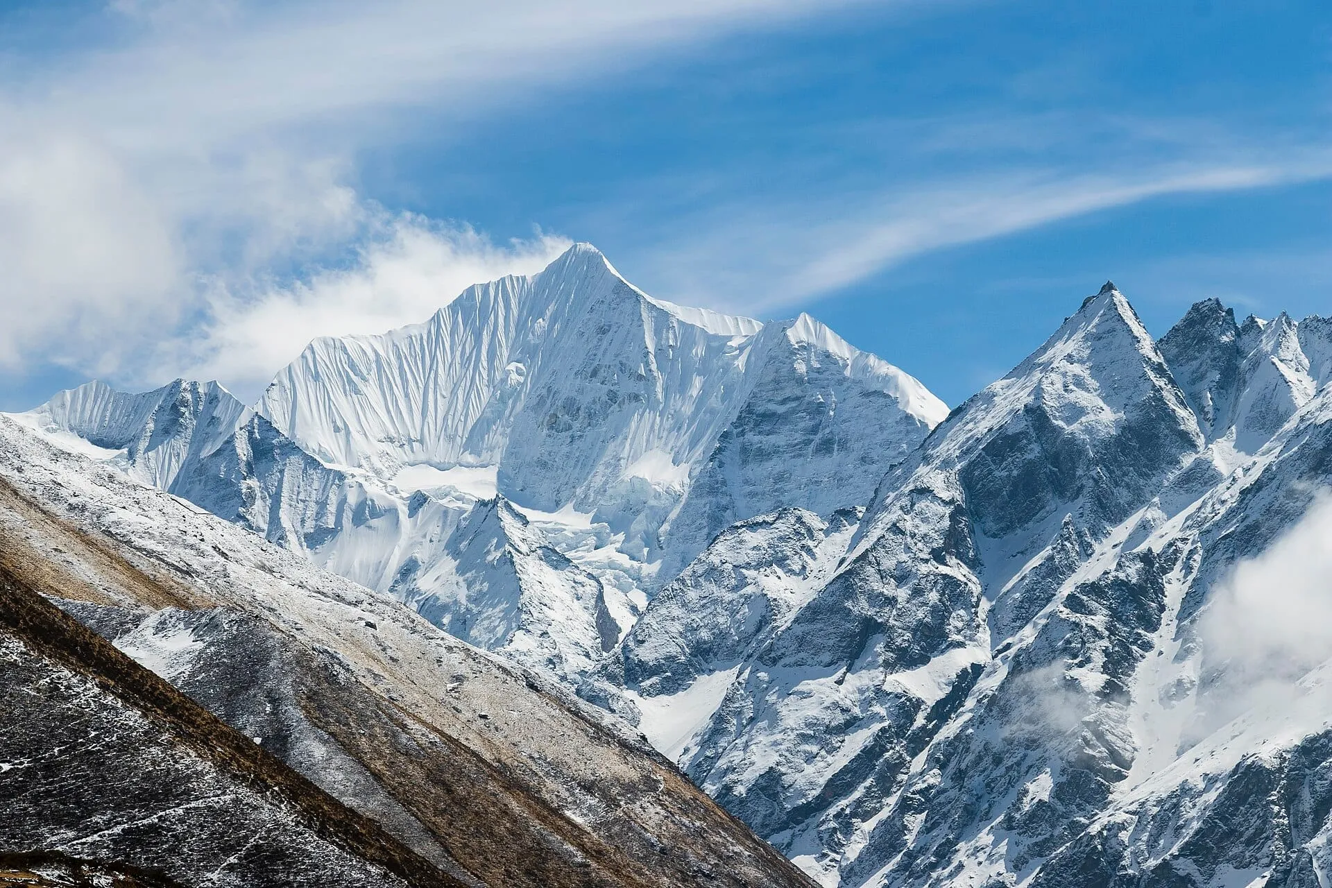 Mt. Gangchempo above the valley at Kyanjin Gompa in Langtang