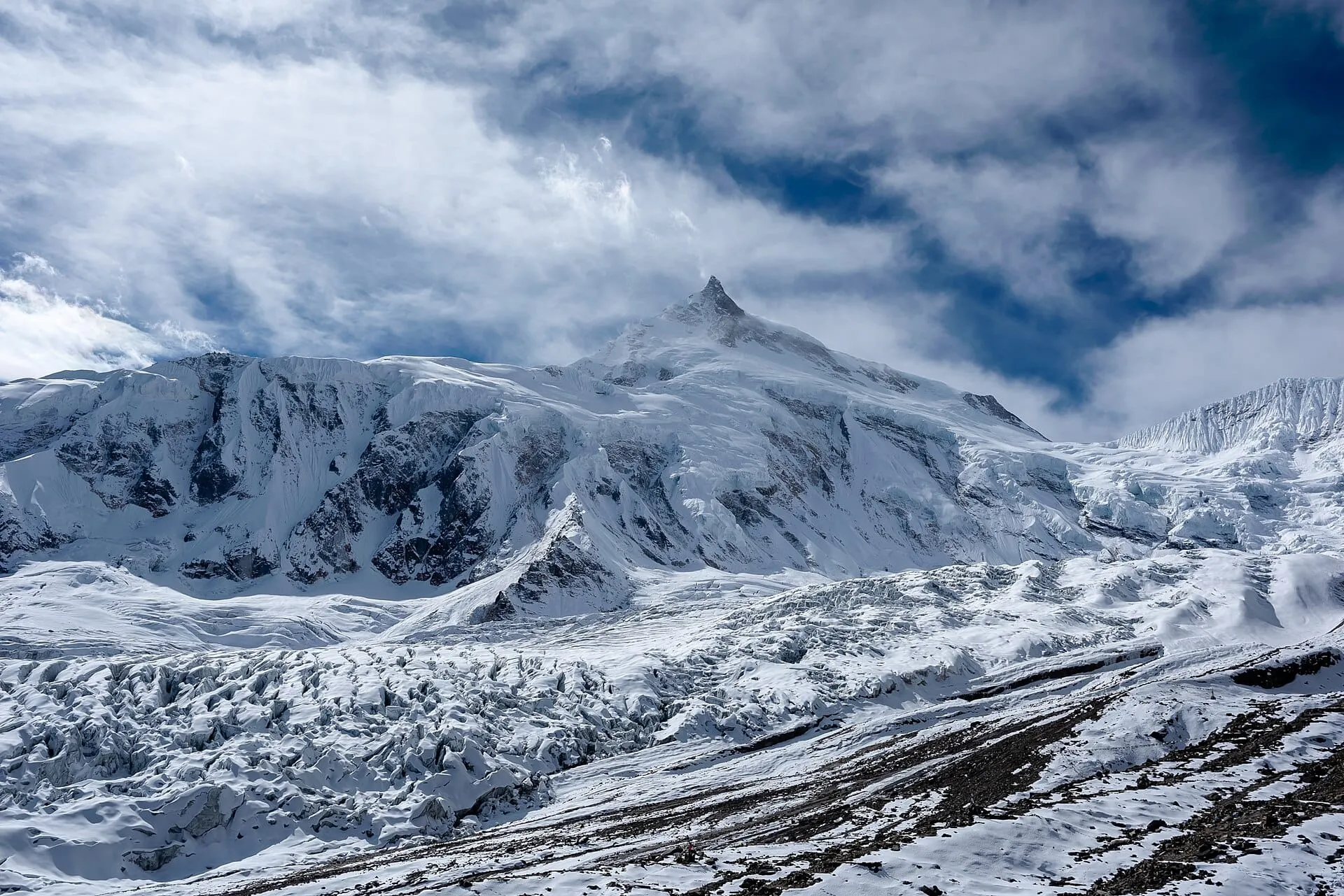 Mt Manaslu seen from Manaslu Base Camp