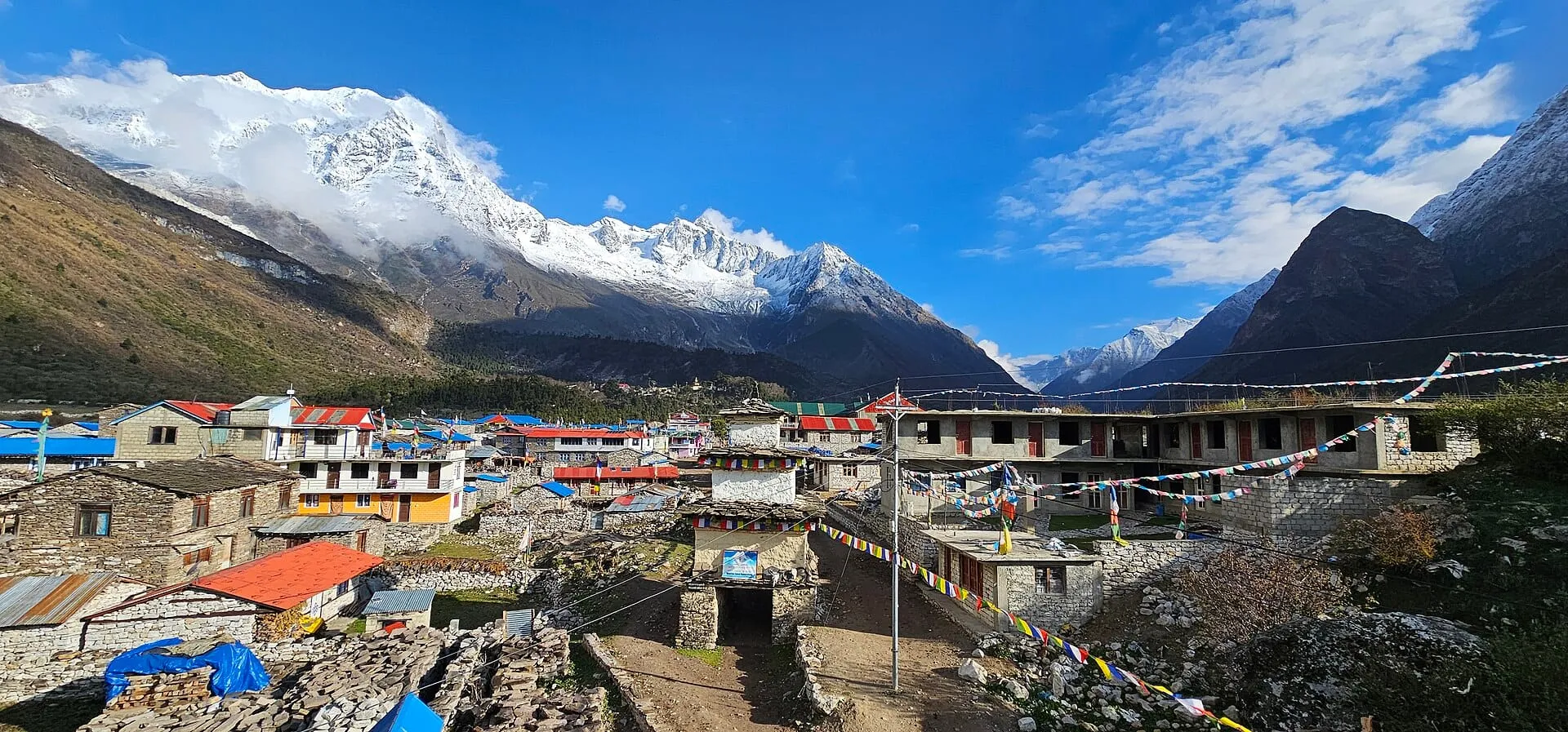 Samagaun village with Manaslu rising behind