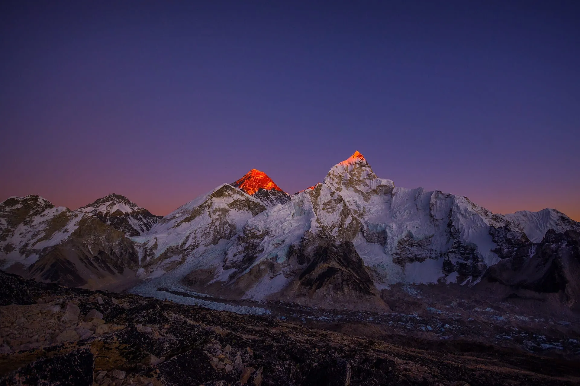 Sunset turning the summit of Everest orange